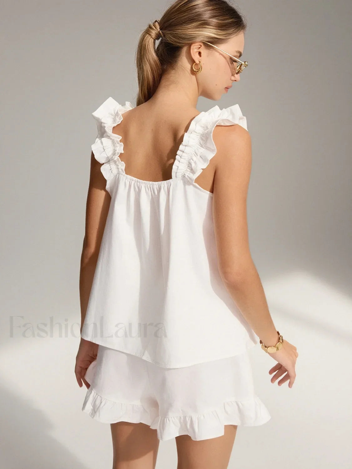 Pure Cotton Ruffle Shorts Set Short Sets