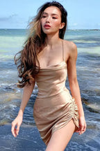 Ruched Backless Stylish Satin Mini Dress