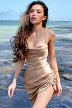 Ruched Backless Stylish Satin Mini Dress