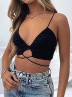 Ruched Deep V Neck Crop Top