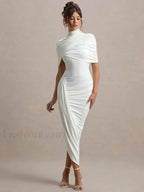 Ruched Turtleneck Midi Dress