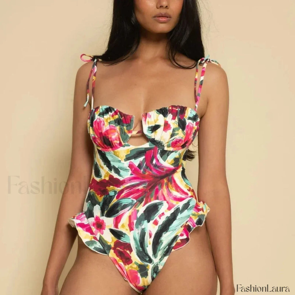 Ruffle Push Up Solid One Piece color / S