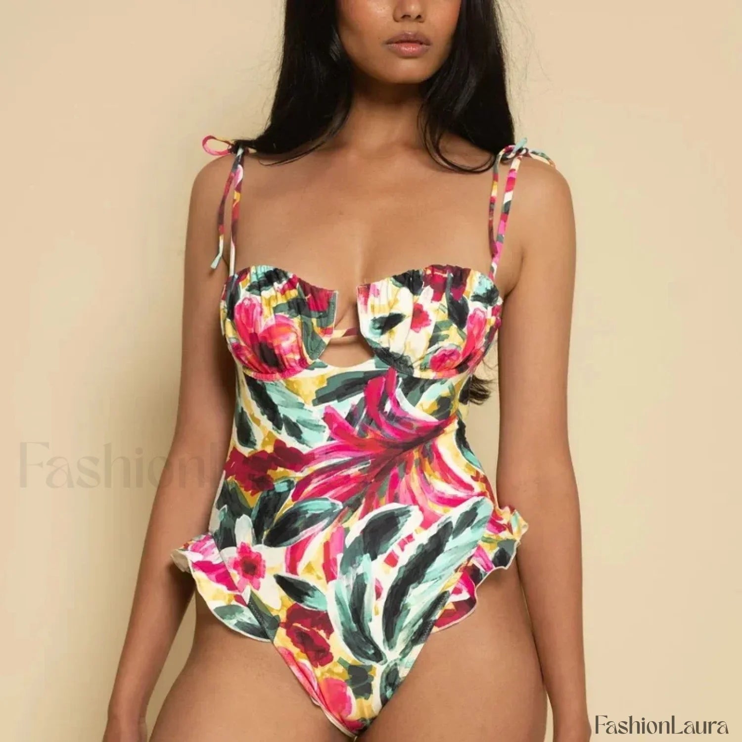 Ruffle Push Up Solid One Piece color / S