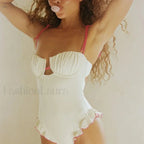 Ruffle Push Up Solid One Piece white / S