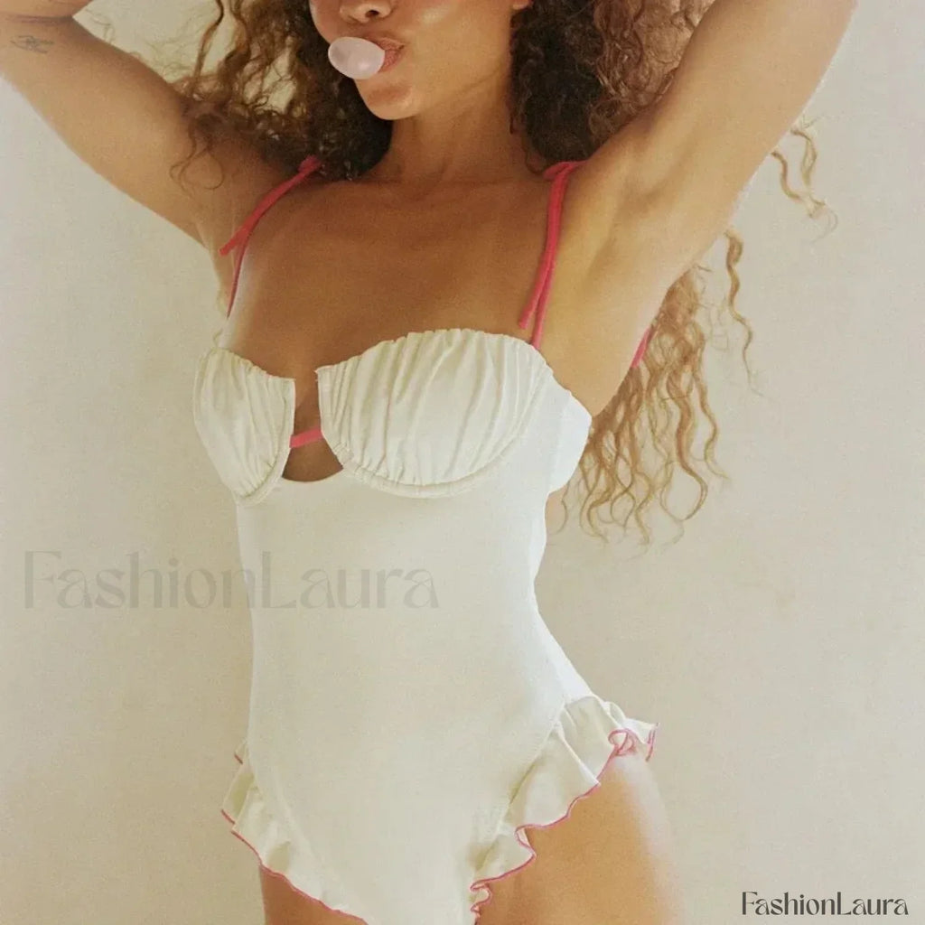 Ruffle Push Up Solid One Piece white / S