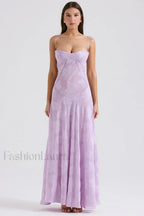 Serena Retro Purple Charming Printed Maxi Dress S / Purple