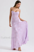 Serena Retro Purple Charming Printed Maxi Dress XS / Purple