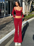 Sexy Camisole Waistcoat Pants Two Piece Set Red / S