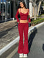 Sexy Camisole Waistcoat Pants Two Piece Set Red / S