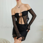 Sexy Crochet Knit Bodycon Skirt Two Piece Set