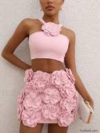 Sexy Flower Backless Pink Two Piece Set