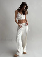Sexy Pajama Crop Nightwear Two Piece Set WHITE / S