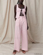 Sexy Pink Cotton Tank Wide Two Piece Set