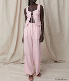 Sexy Pink Cotton Tank Wide Two Piece Set Pink / S
