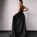 Solid Color High Split Lace Up Back Sleeveless Prom Maxi Dress Black L / Black Formal Dresses