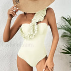 Sexy Solid Ruffle Yellow One Piece