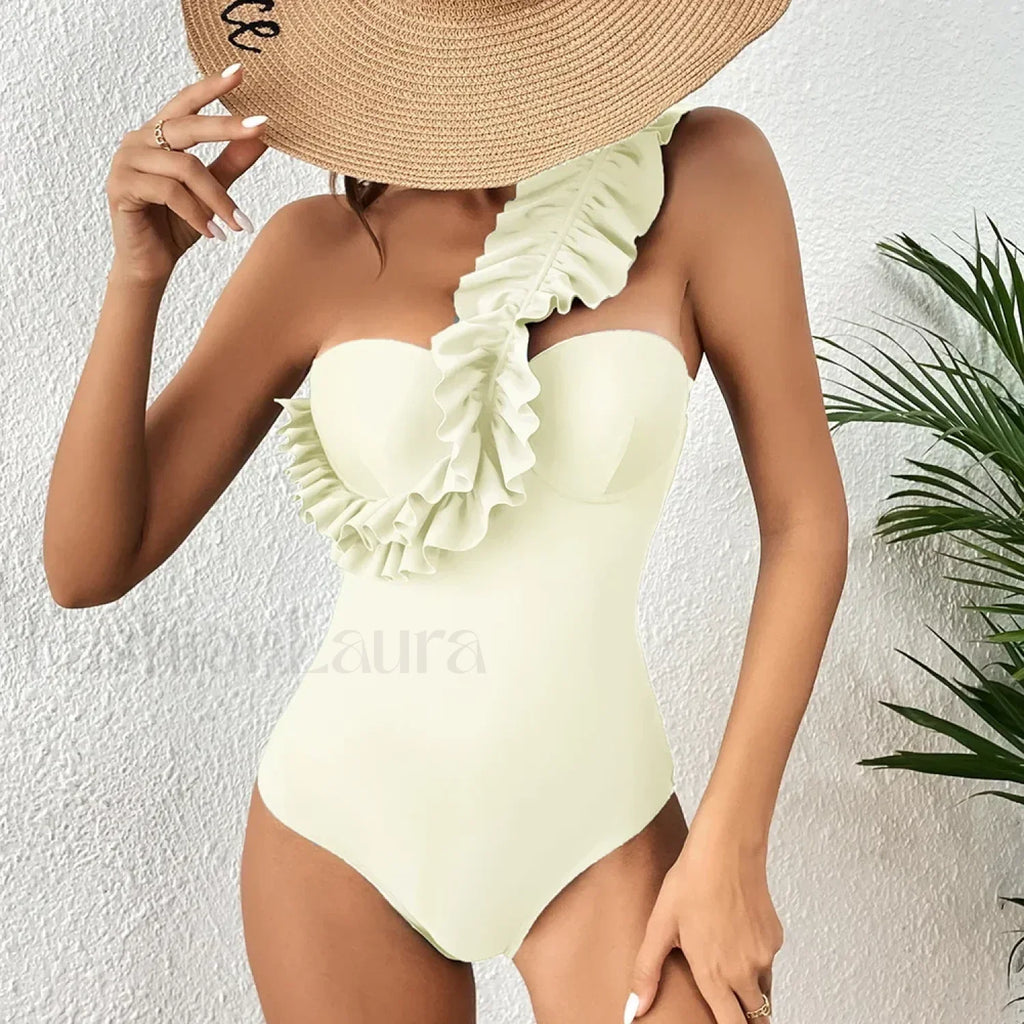 Sexy Solid Ruffle Yellow One Piece