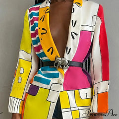 Shawl Lapel Long Sleeve Abstract Blazer