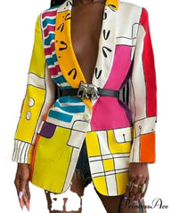 Shawl Lapel Long Sleeve Abstract Blazer