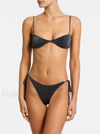Shiny Solid Color Bikini Set Black / S