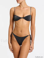 Shiny Solid Color Bikini Set Black / S