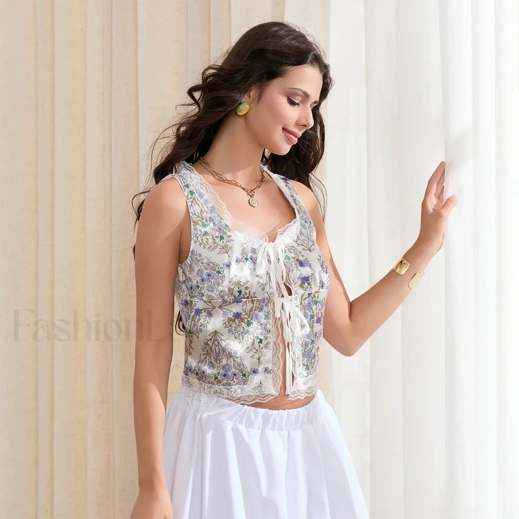 Silky Double Bow Lace Crop Top