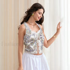 Silky Double Bow Lace Crop Top