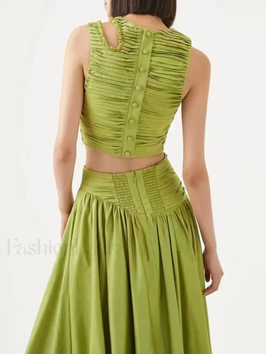 Slim Hollow Pleated Skirt Two Piece Set