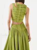 Slim Hollow Pleated Skirt Two Piece Set