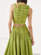 Slim Hollow Pleated Skirt Two Piece Set
