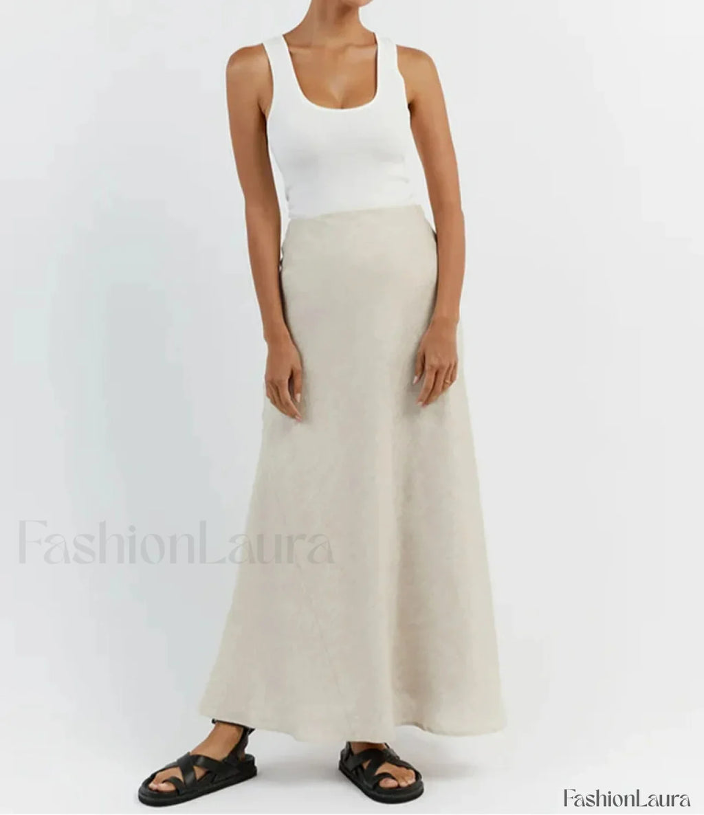 Slim Khaki Linen Tank Skirt Two Piece Set