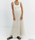 Slim Khaki Linen Tank Skirt Two Piece Set