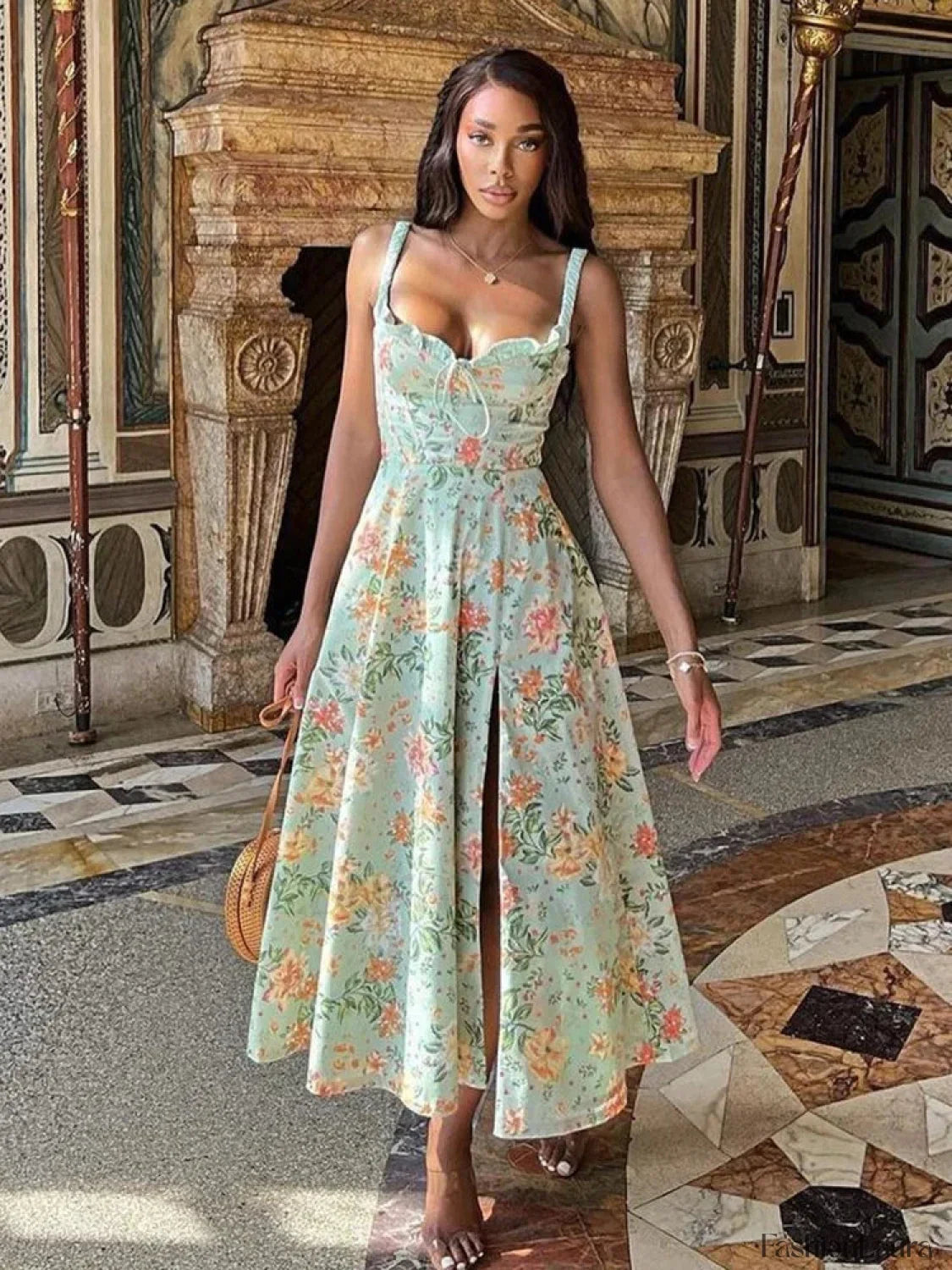 Slim Spaghetti Strap Floral Dress