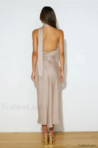 Slinky Open Back Charming Halter Satin Dress