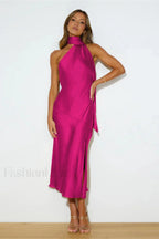 Slinky Open Back Charming Halter Satin Dress S / 5#