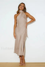 Slinky Open Back Charming Halter Satin Dress S / 6#