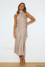 Slinky Open Back Charming Halter Satin Dress S / 6#