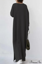 Slit Hem V Neck Sweatshirt Dress