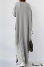 Slit Hem V Neck Sweatshirt Dress