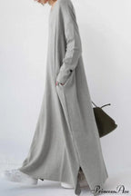 Slit Hem V Neck Sweatshirt Dress