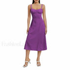 Solid Bandage A Line Midi Dress PURPLE / S