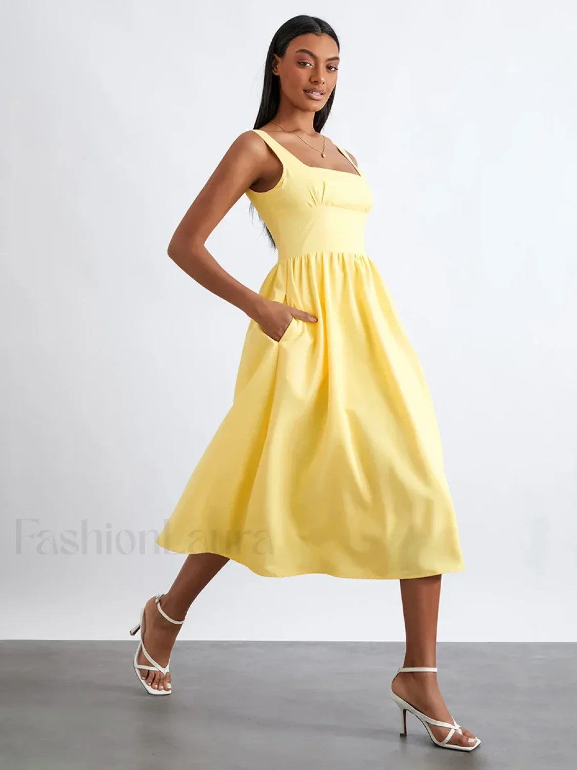Solid Cami High Waist Midi Dress
