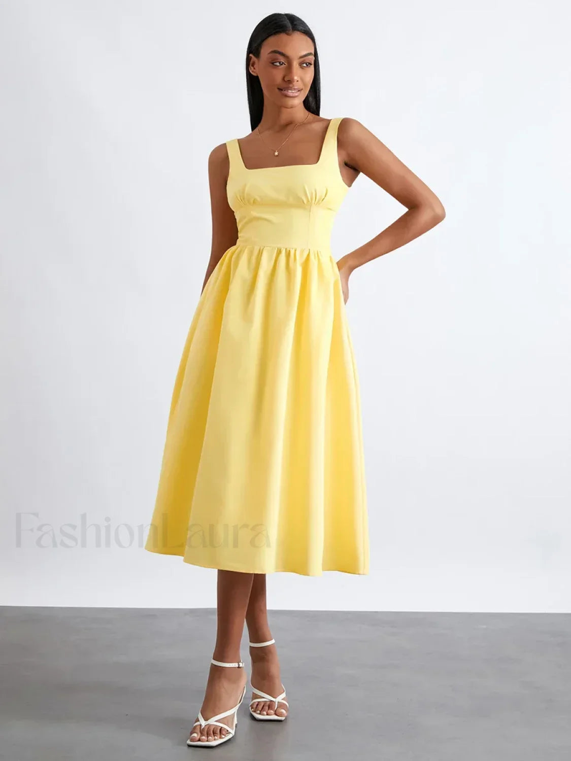 Solid Cami High Waist Midi Dress