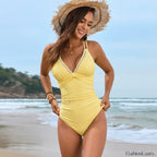 Solid Color Conservative One Piece Yellow / S