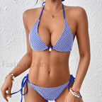 Solid Color Fishnet Bikini Set Blue / S