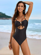 Solid Color High Waist One Piece