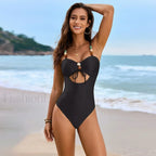 Solid Color High Waist One Piece Black / S