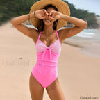 Solid Color Monokini One Piece Pink / S