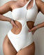 Solid One Shoulder Push Up One Piece White / S