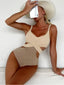 Solid Splicing Long Sleeve One Piece Khaki / S